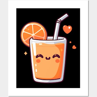 Cute Orange Juice in Kawaii Style with a Heart | Kawaii Food Art for Kawaii Lovers Posters and Art